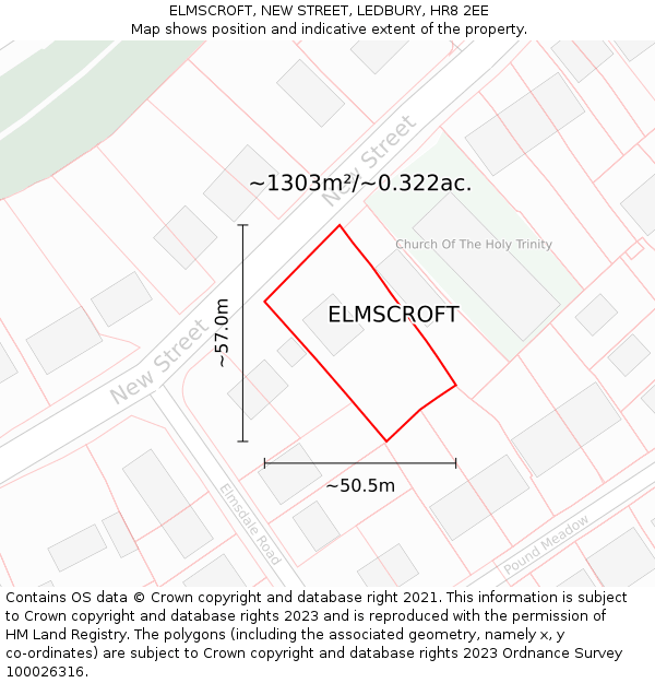 ELMSCROFT, NEW STREET, LEDBURY, HR8 2EE: Plot and title map