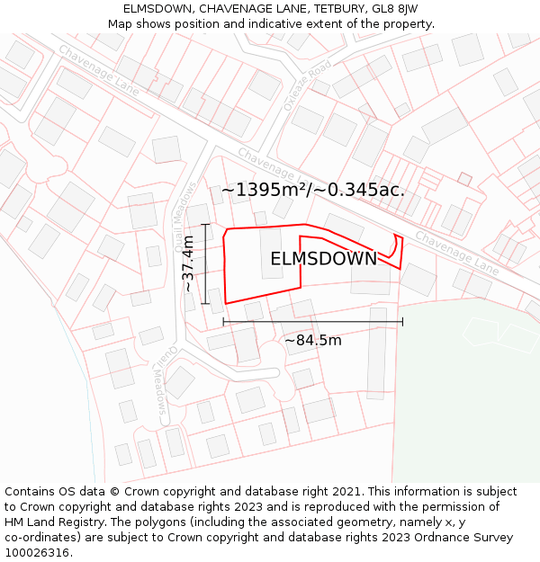 ELMSDOWN, CHAVENAGE LANE, TETBURY, GL8 8JW: Plot and title map