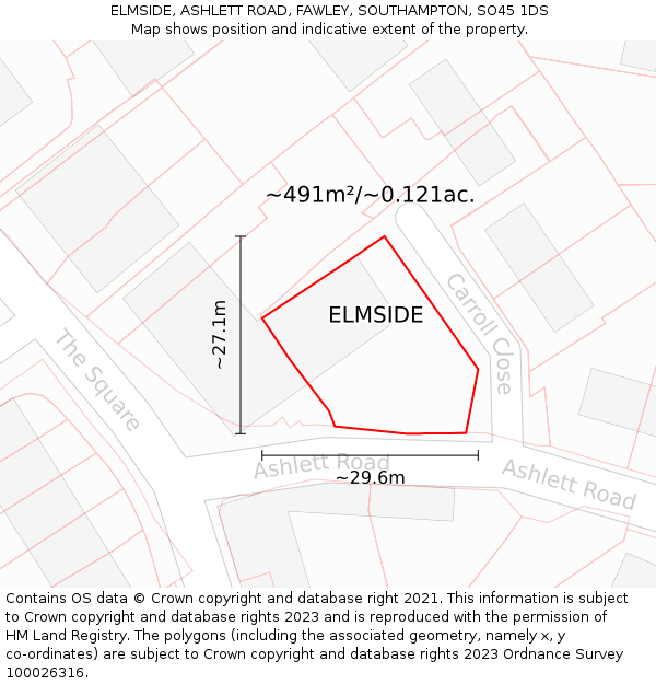 ELMSIDE, ASHLETT ROAD, FAWLEY, SOUTHAMPTON, SO45 1DS: Plot and title map
