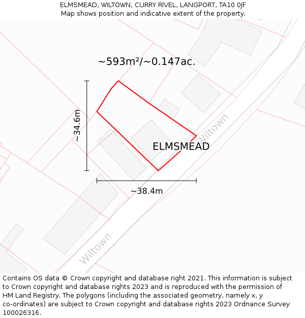 ELMSMEAD, WILTOWN, CURRY RIVEL, LANGPORT, TA10 0JF: Plot and title map