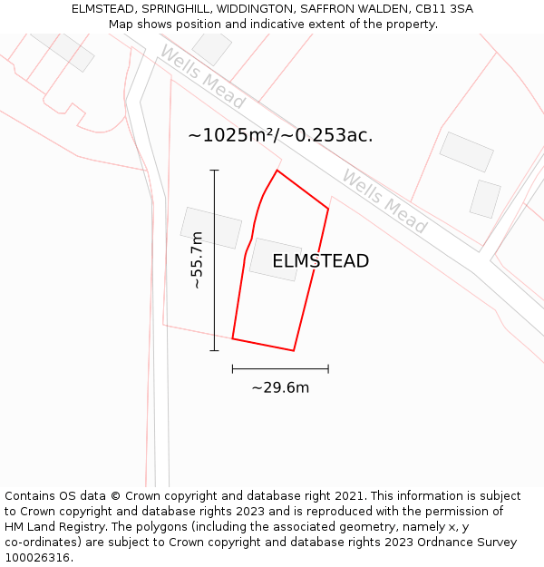 ELMSTEAD, SPRINGHILL, WIDDINGTON, SAFFRON WALDEN, CB11 3SA: Plot and title map