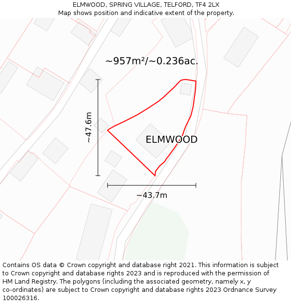 ELMWOOD, SPRING VILLAGE, TELFORD, TF4 2LX: Plot and title map