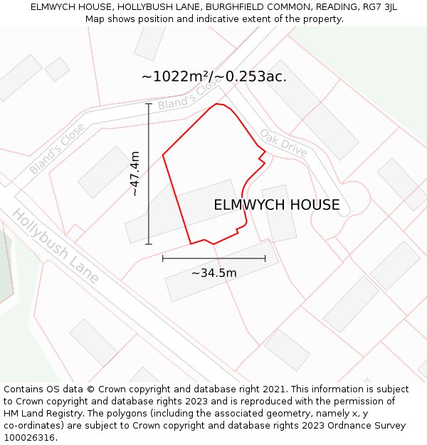 ELMWYCH HOUSE, HOLLYBUSH LANE, BURGHFIELD COMMON, READING, RG7 3JL: Plot and title map