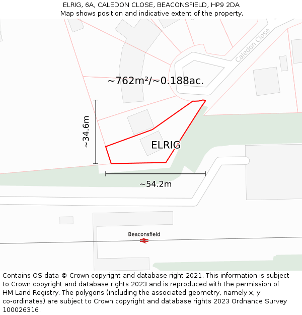ELRIG, 6A, CALEDON CLOSE, BEACONSFIELD, HP9 2DA: Plot and title map