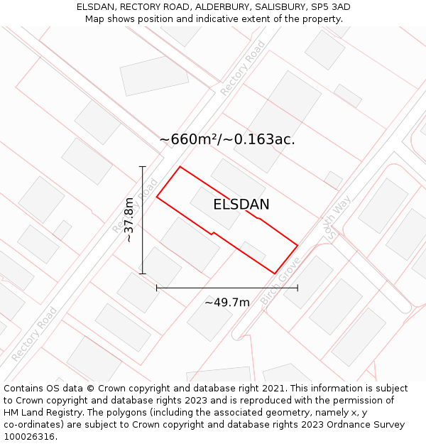 ELSDAN, RECTORY ROAD, ALDERBURY, SALISBURY, SP5 3AD: Plot and title map