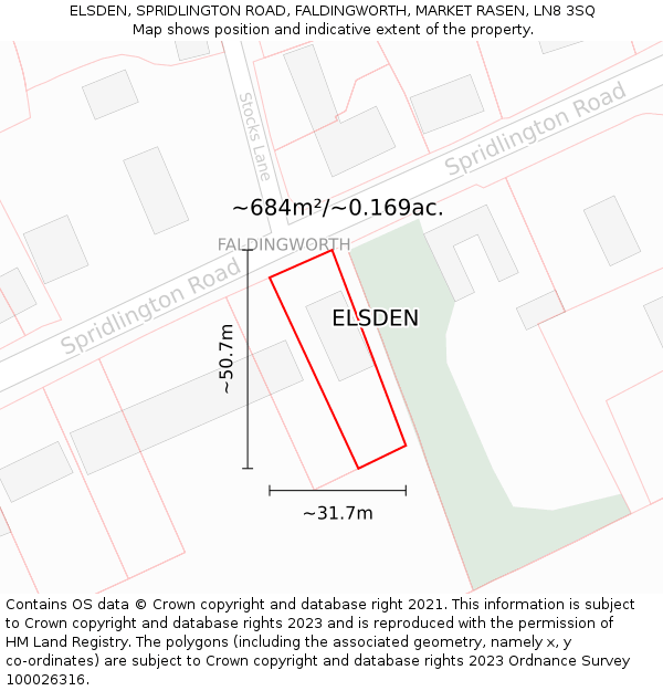ELSDEN, SPRIDLINGTON ROAD, FALDINGWORTH, MARKET RASEN, LN8 3SQ: Plot and title map