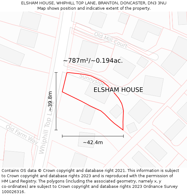 ELSHAM HOUSE, WHIPHILL TOP LANE, BRANTON, DONCASTER, DN3 3NU: Plot and title map