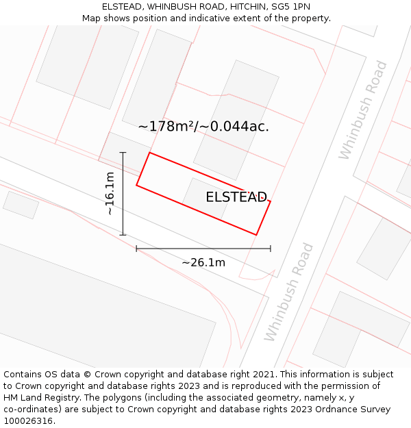 ELSTEAD, WHINBUSH ROAD, HITCHIN, SG5 1PN: Plot and title map