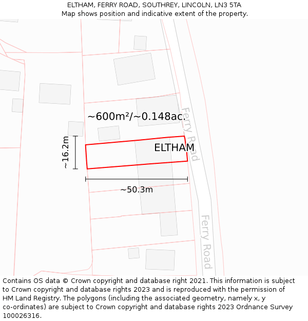 ELTHAM, FERRY ROAD, SOUTHREY, LINCOLN, LN3 5TA: Plot and title map