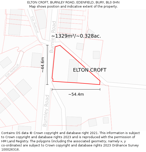 ELTON CROFT, BURNLEY ROAD, EDENFIELD, BURY, BL0 0HN: Plot and title map