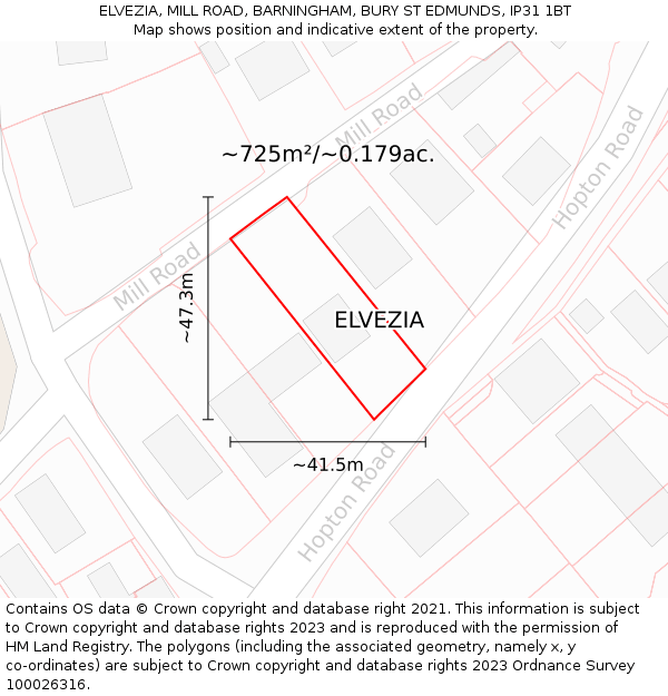 ELVEZIA, MILL ROAD, BARNINGHAM, BURY ST EDMUNDS, IP31 1BT: Plot and title map