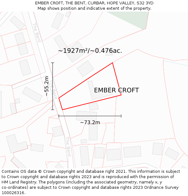 EMBER CROFT, THE BENT, CURBAR, HOPE VALLEY, S32 3YD: Plot and title map