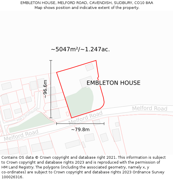 EMBLETON HOUSE, MELFORD ROAD, CAVENDISH, SUDBURY, CO10 8AA: Plot and title map