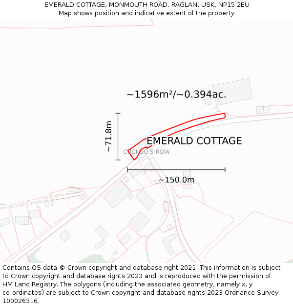 EMERALD COTTAGE, MONMOUTH ROAD, RAGLAN, USK, NP15 2EU: Plot and title map