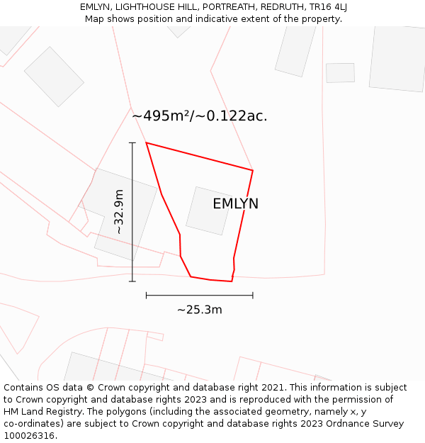 EMLYN, LIGHTHOUSE HILL, PORTREATH, REDRUTH, TR16 4LJ: Plot and title map