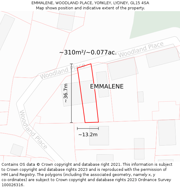 EMMALENE, WOODLAND PLACE, YORKLEY, LYDNEY, GL15 4SA: Plot and title map