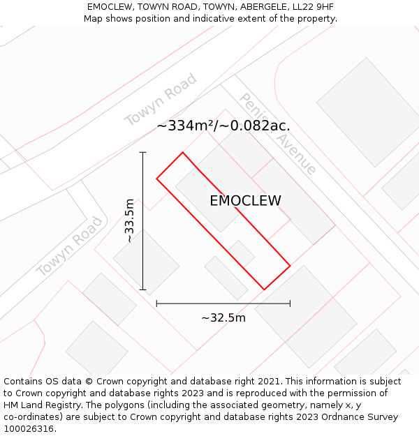 EMOCLEW, TOWYN ROAD, TOWYN, ABERGELE, LL22 9HF: Plot and title map