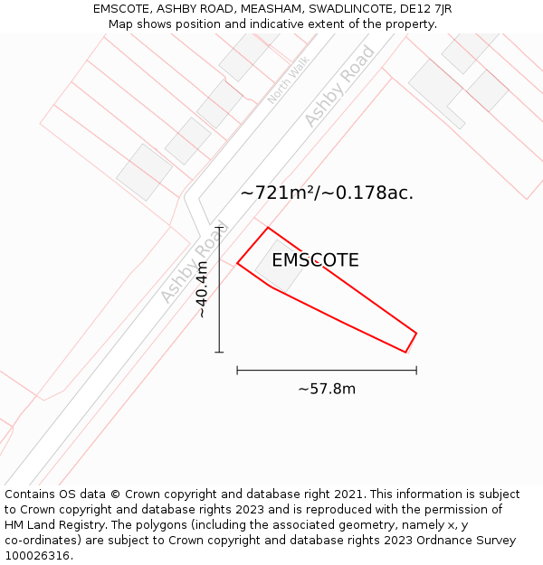 EMSCOTE, ASHBY ROAD, MEASHAM, SWADLINCOTE, DE12 7JR: Plot and title map