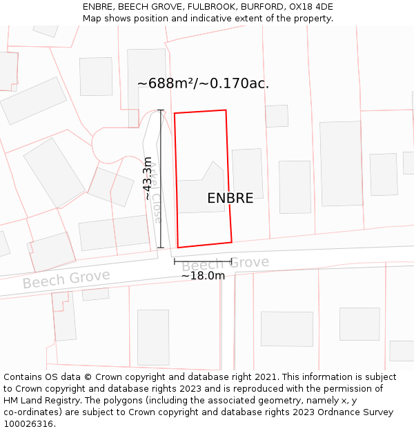 ENBRE, BEECH GROVE, FULBROOK, BURFORD, OX18 4DE: Plot and title map