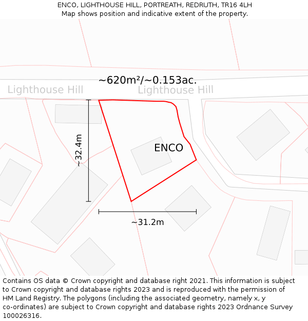 ENCO, LIGHTHOUSE HILL, PORTREATH, REDRUTH, TR16 4LH: Plot and title map