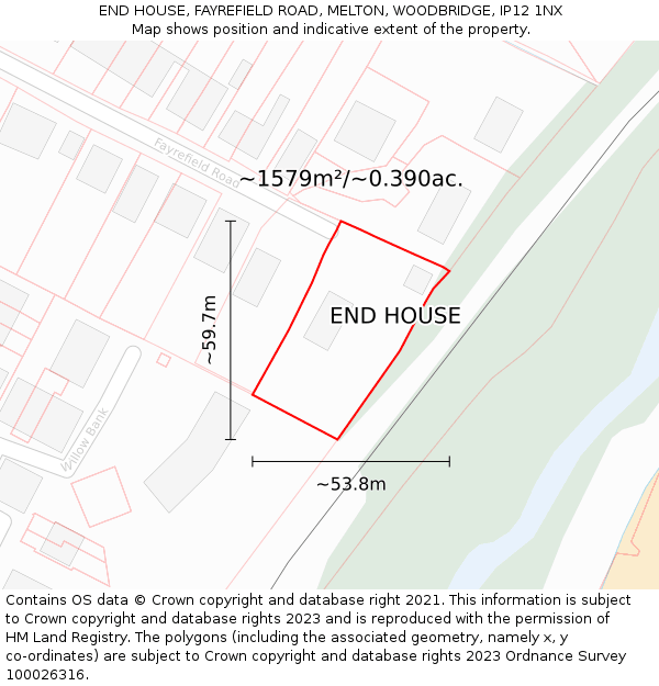 END HOUSE, FAYREFIELD ROAD, MELTON, WOODBRIDGE, IP12 1NX: Plot and title map