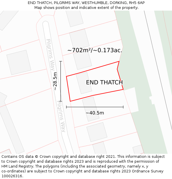 END THATCH, PILGRIMS WAY, WESTHUMBLE, DORKING, RH5 6AP: Plot and title map