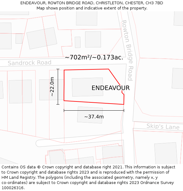 ENDEAVOUR, ROWTON BRIDGE ROAD, CHRISTLETON, CHESTER, CH3 7BD: Plot and title map