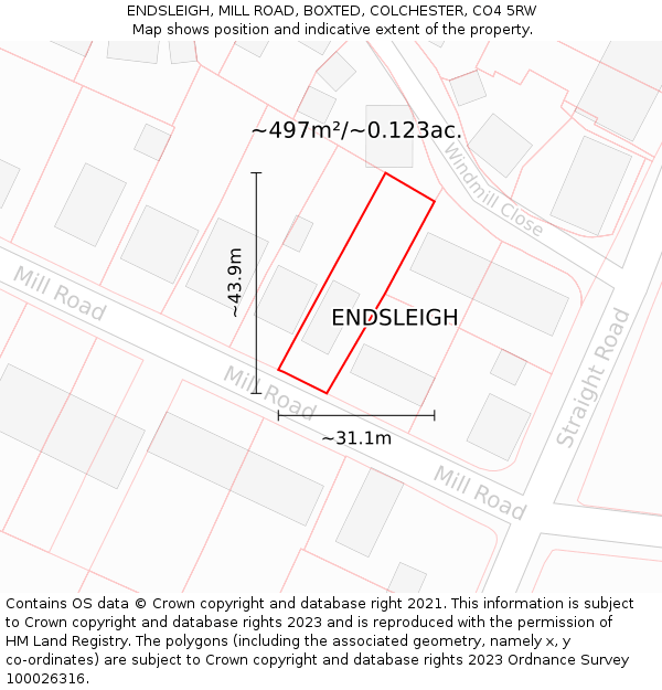 ENDSLEIGH, MILL ROAD, BOXTED, COLCHESTER, CO4 5RW: Plot and title map