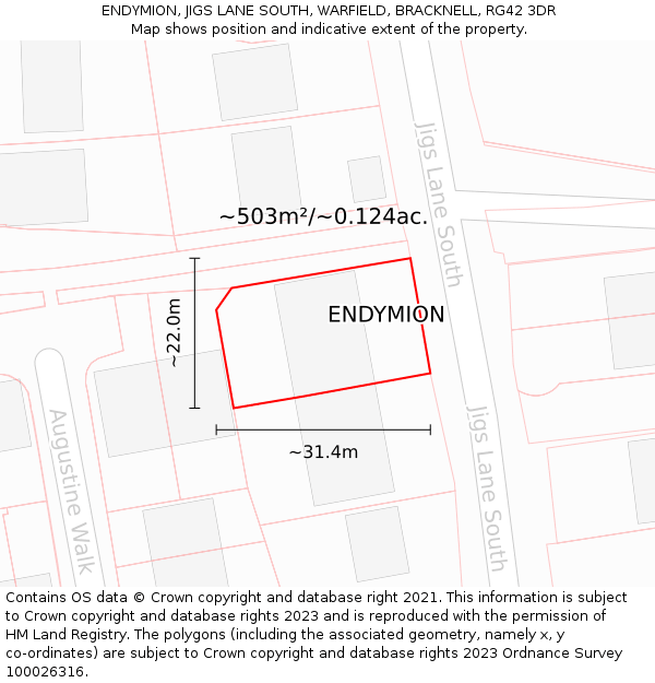 ENDYMION, JIGS LANE SOUTH, WARFIELD, BRACKNELL, RG42 3DR: Plot and title map