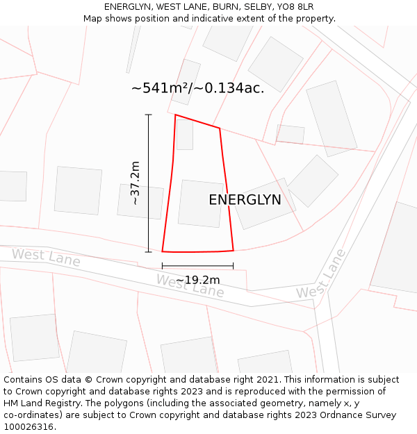 ENERGLYN, WEST LANE, BURN, SELBY, YO8 8LR: Plot and title map