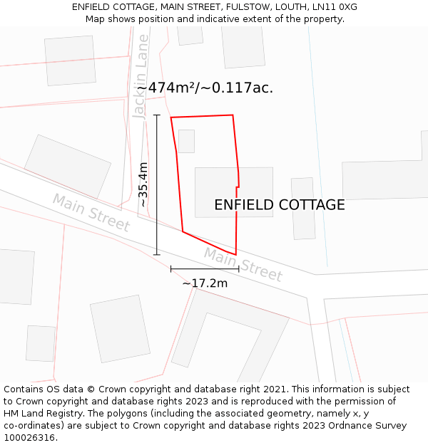 ENFIELD COTTAGE, MAIN STREET, FULSTOW, LOUTH, LN11 0XG: Plot and title map