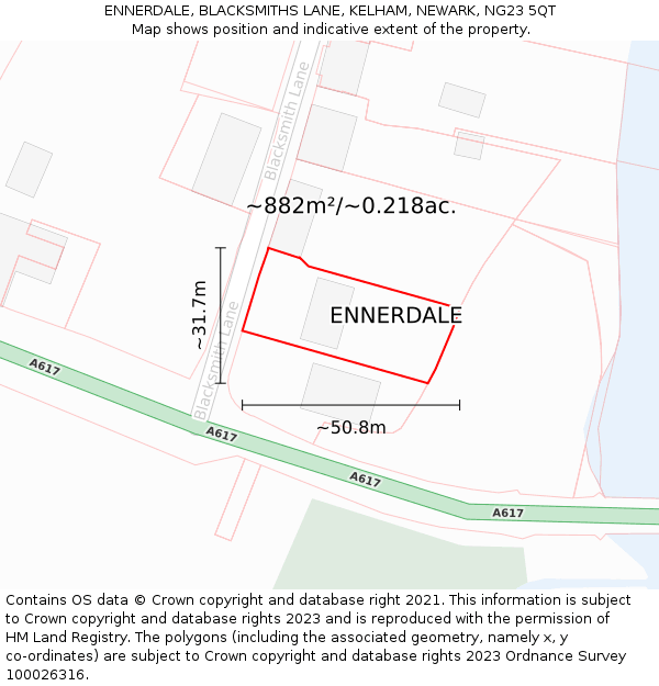 ENNERDALE, BLACKSMITHS LANE, KELHAM, NEWARK, NG23 5QT: Plot and title map