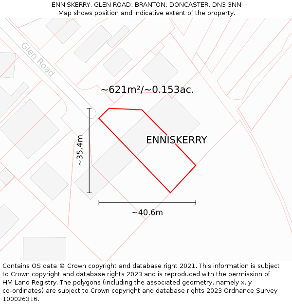 ENNISKERRY, GLEN ROAD, BRANTON, DONCASTER, DN3 3NN: Plot and title map