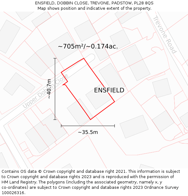 ENSFIELD, DOBBIN CLOSE, TREVONE, PADSTOW, PL28 8QS: Plot and title map
