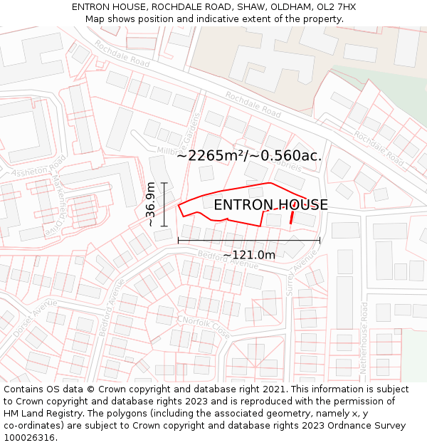 ENTRON HOUSE, ROCHDALE ROAD, SHAW, OLDHAM, OL2 7HX: Plot and title map