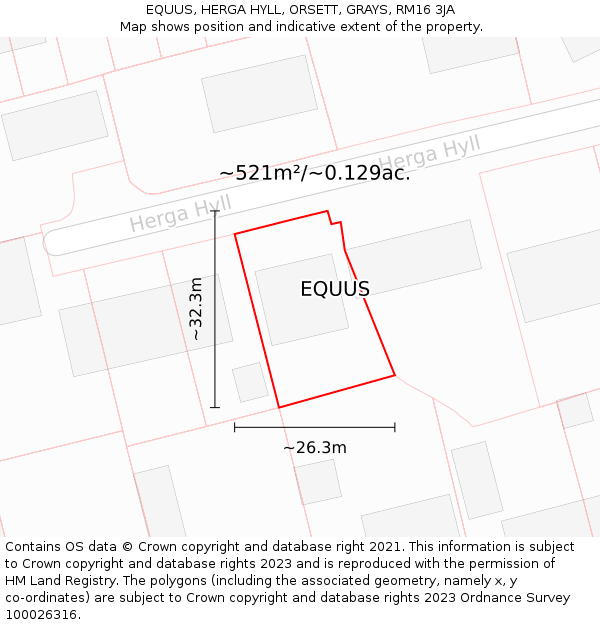 EQUUS, HERGA HYLL, ORSETT, GRAYS, RM16 3JA: Plot and title map