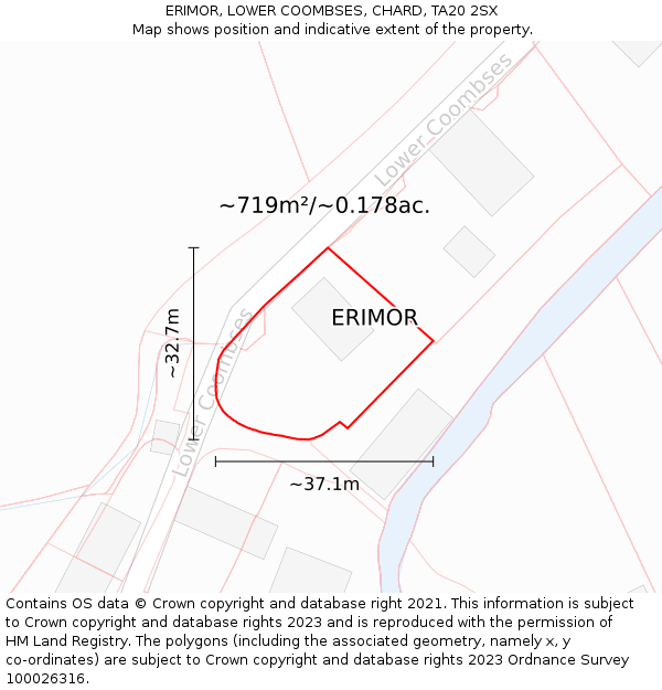 ERIMOR, LOWER COOMBSES, CHARD, TA20 2SX: Plot and title map
