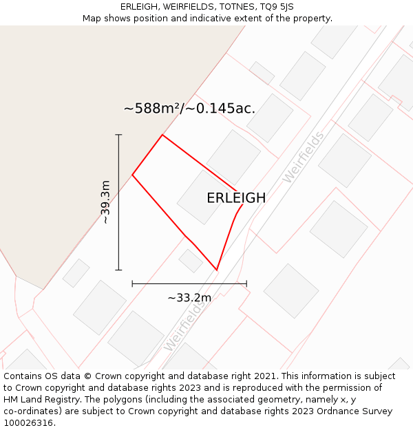 ERLEIGH, WEIRFIELDS, TOTNES, TQ9 5JS: Plot and title map