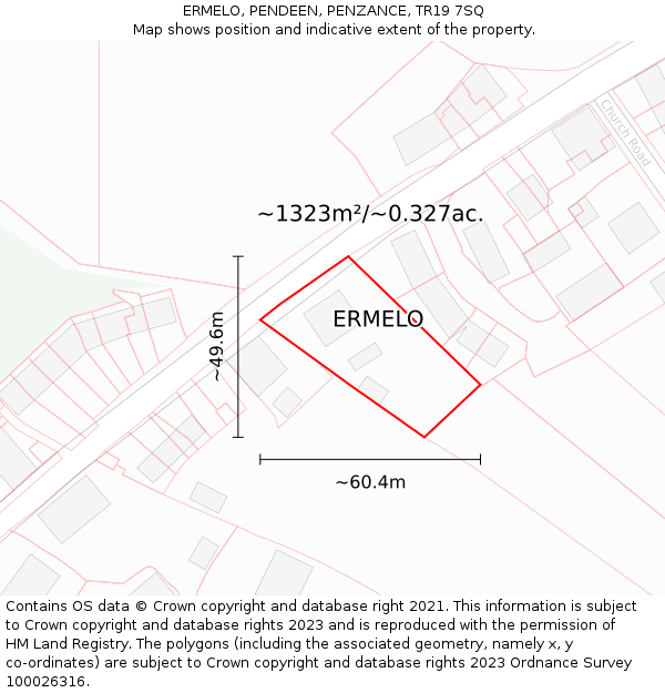 ERMELO, PENDEEN, PENZANCE, TR19 7SQ: Plot and title map