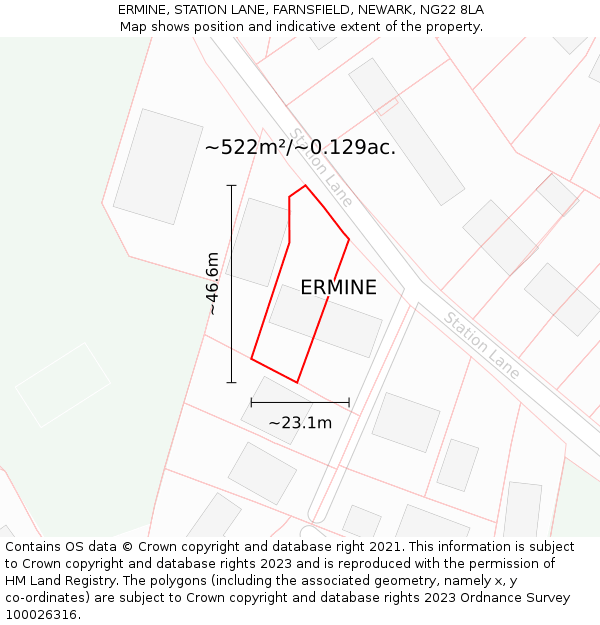 ERMINE, STATION LANE, FARNSFIELD, NEWARK, NG22 8LA: Plot and title map
