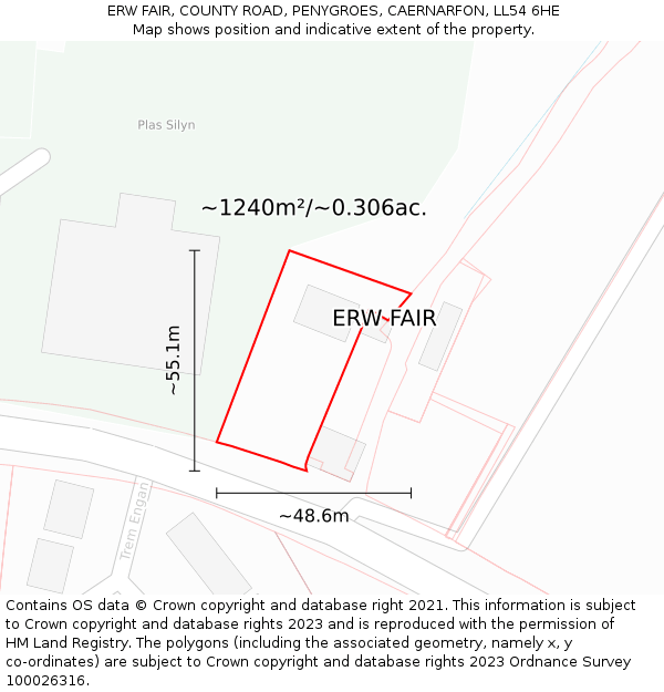 ERW FAIR, COUNTY ROAD, PENYGROES, CAERNARFON, LL54 6HE: Plot and title map