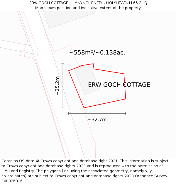 ERW GOCH COTTAGE, LLANYNGHENEDL, HOLYHEAD, LL65 3HQ: Plot and title map