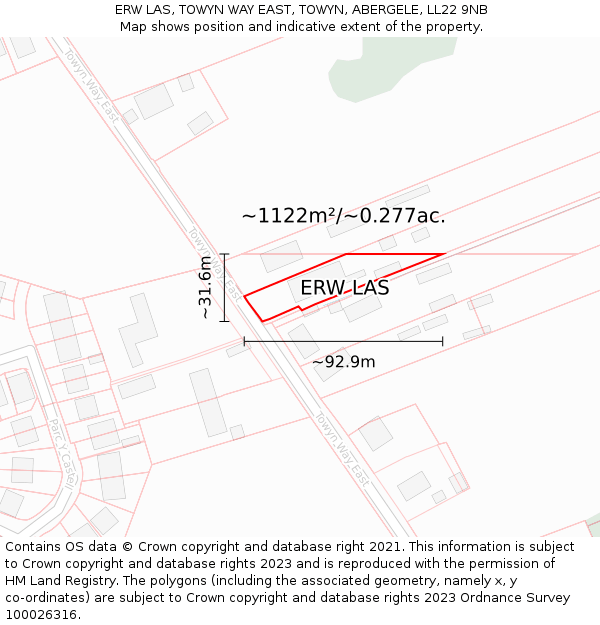 ERW LAS, TOWYN WAY EAST, TOWYN, ABERGELE, LL22 9NB: Plot and title map