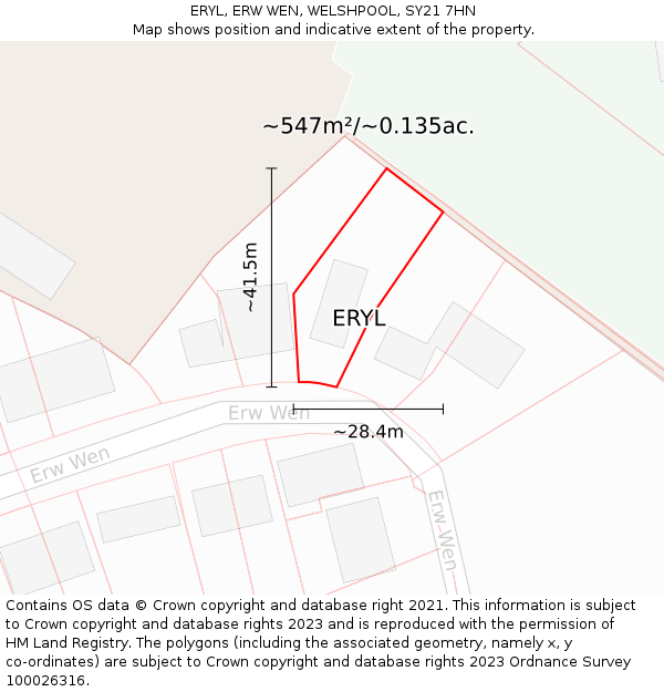 ERYL, ERW WEN, WELSHPOOL, SY21 7HN: Plot and title map