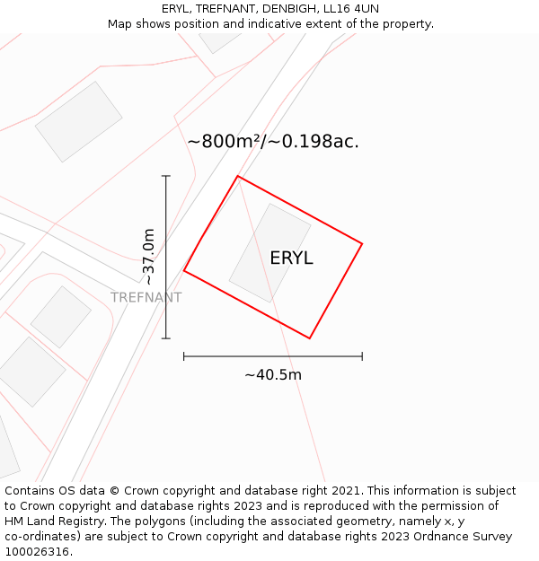 ERYL, TREFNANT, DENBIGH, LL16 4UN: Plot and title map