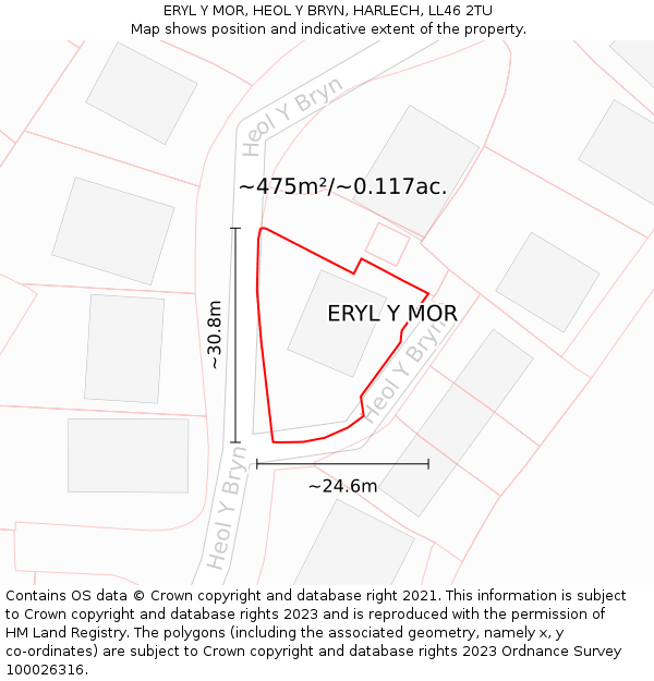 ERYL Y MOR, HEOL Y BRYN, HARLECH, LL46 2TU: Plot and title map