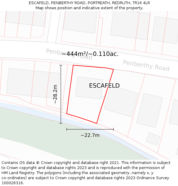 ESCAFELD, PENBERTHY ROAD, PORTREATH, REDRUTH, TR16 4LR: Plot and title map