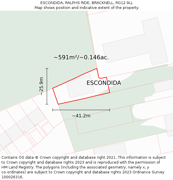 ESCONDIDA, RALPHS RIDE, BRACKNELL, RG12 9LL: Plot and title map