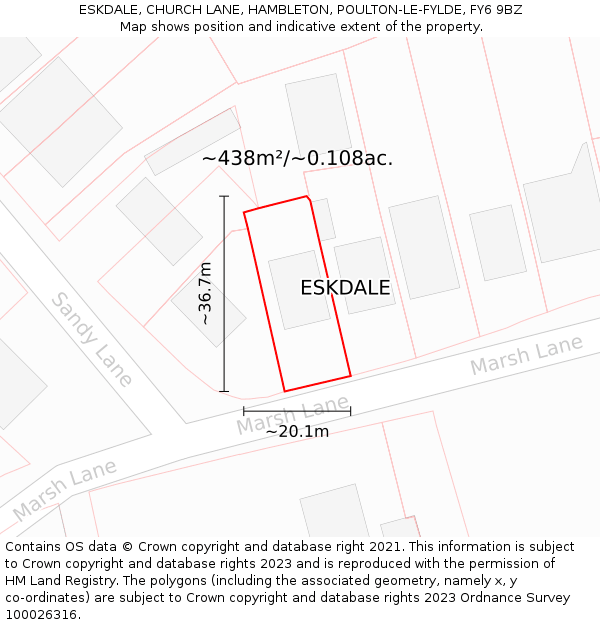 ESKDALE, CHURCH LANE, HAMBLETON, POULTON-LE-FYLDE, FY6 9BZ: Plot and title map