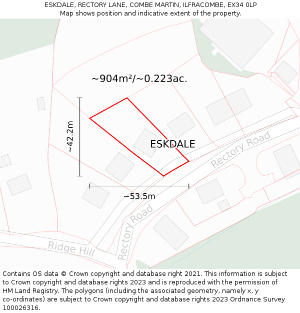 ESKDALE, RECTORY LANE, COMBE MARTIN, ILFRACOMBE, EX34 0LP: Plot and title map